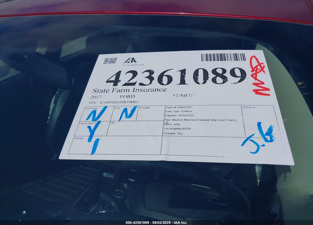 2017 FORD FUSION SE VIN: 3FA6P0HD2HR398861