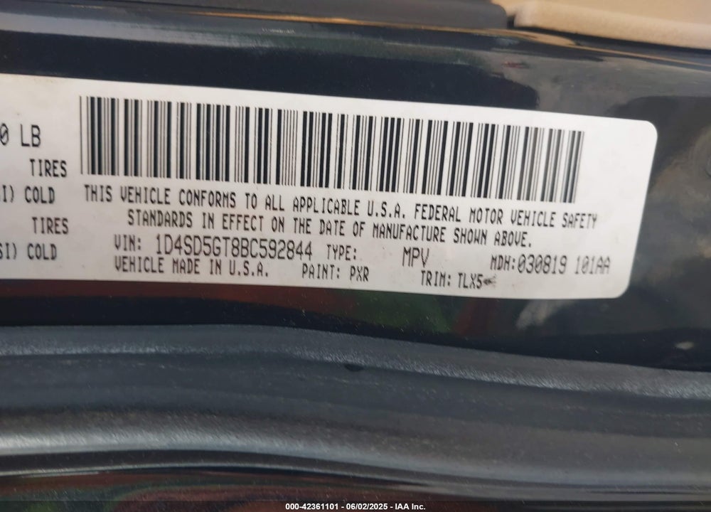 2011 DODGE DURANGO VIN: 1D4SD5GT8BC592844