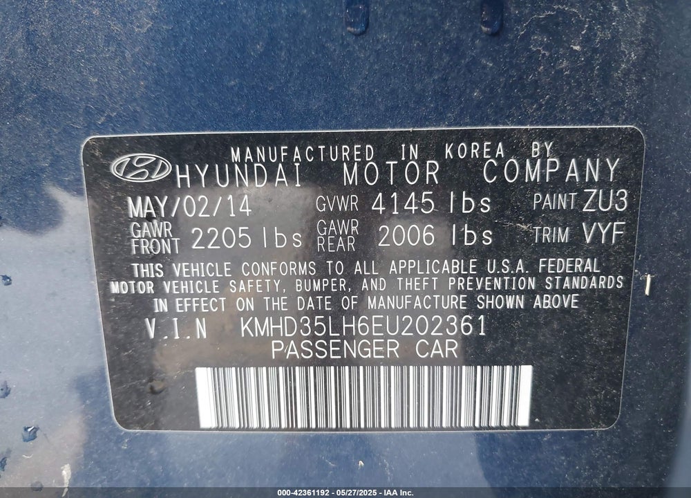 2014 HYUNDAI ELANTRA GT VIN: KMHD35LH6EU202361