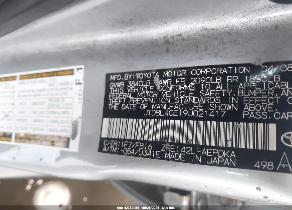 2009 TOYOTA COROLLA LE VIN: JTDBL40E19J021417