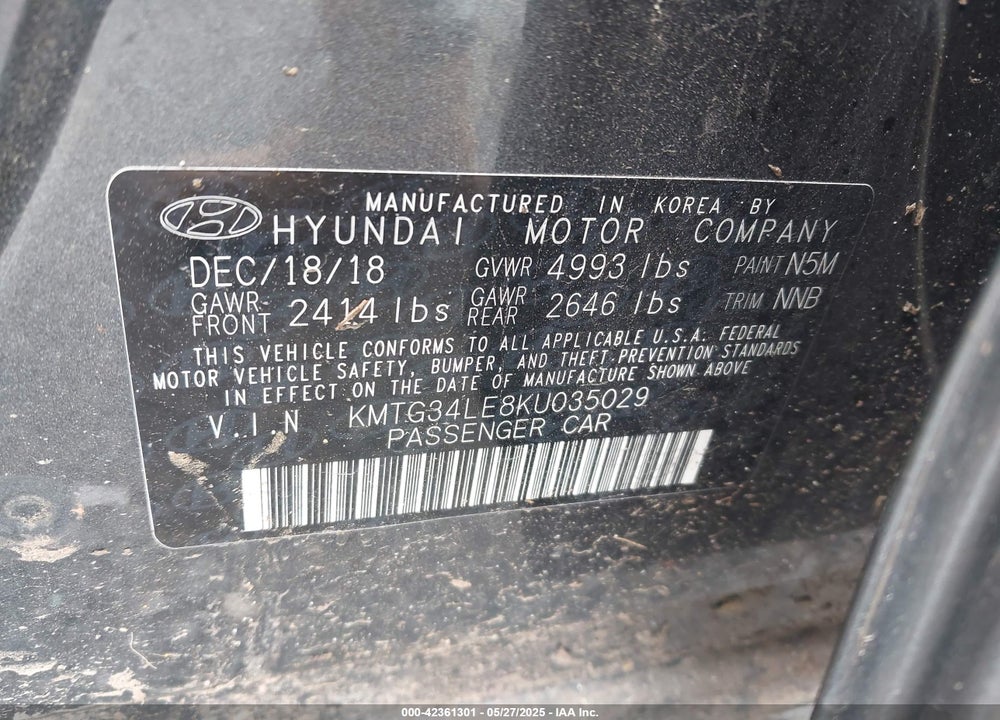 2019 GENESIS G70 VIN: KMTG34LE8KU035029