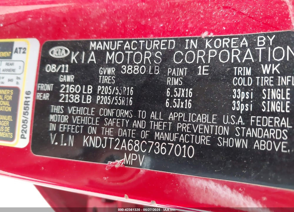 2012 KIA SOUL VIN: KNDJT2A68C7367010