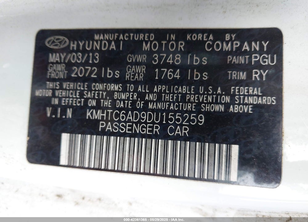 2013 HYUNDAI VELOSTER VIN: KMHTC6AD9DU155259