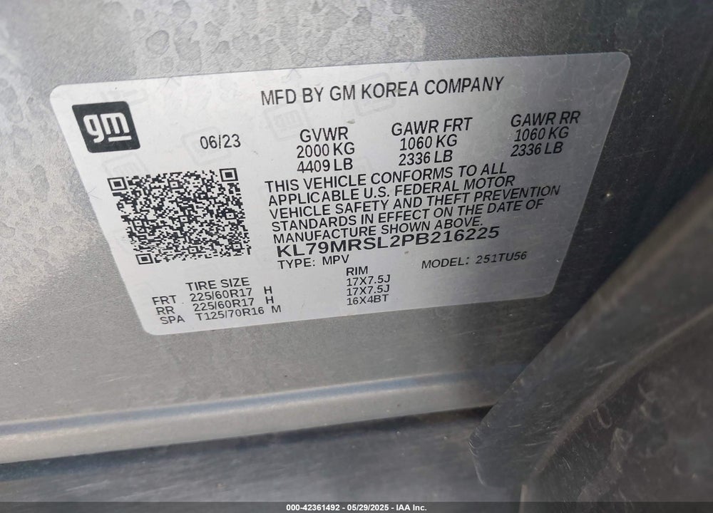 2023 CHEVROLET TRAILBLAZER VIN: KL79MRSL2PB216225