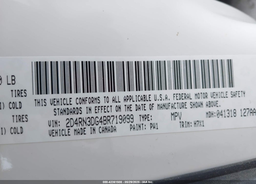 2011 DODGE GRAND CARAVAN MAINSTREET VIN: 2D4RN3DG4BR719099