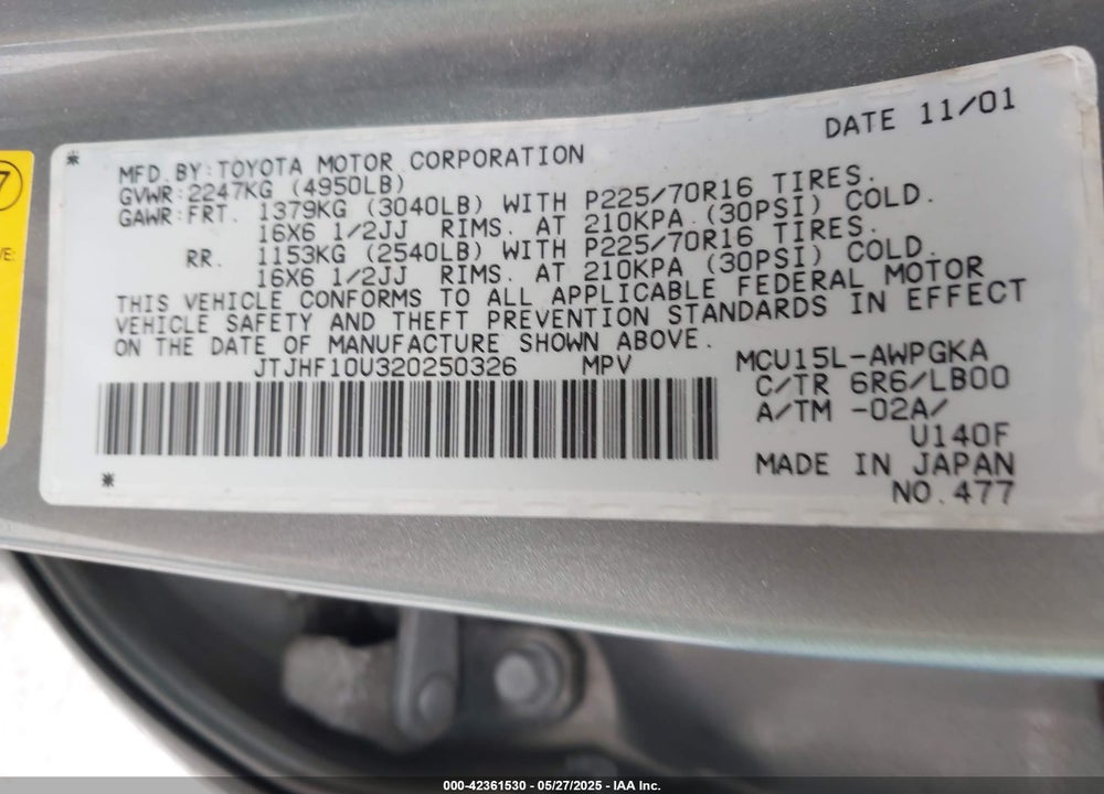 2002 LEXUS RX 300 VIN: JTJHF10U320250326