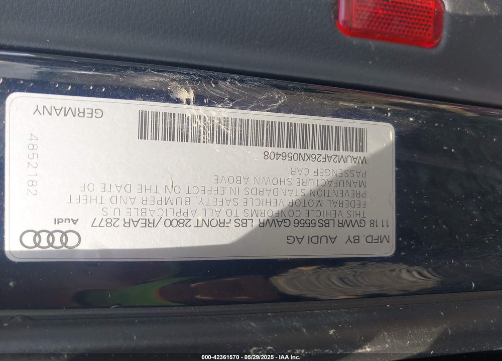 2019 AUDI A6 55 PREMIUM VIN: WAUM2AF26KN056408