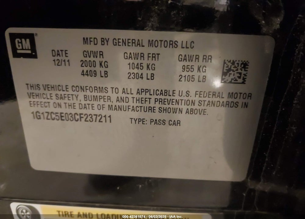 2012 CHEVROLET MALIBU VIN: 1G1ZC5E03CF237211
