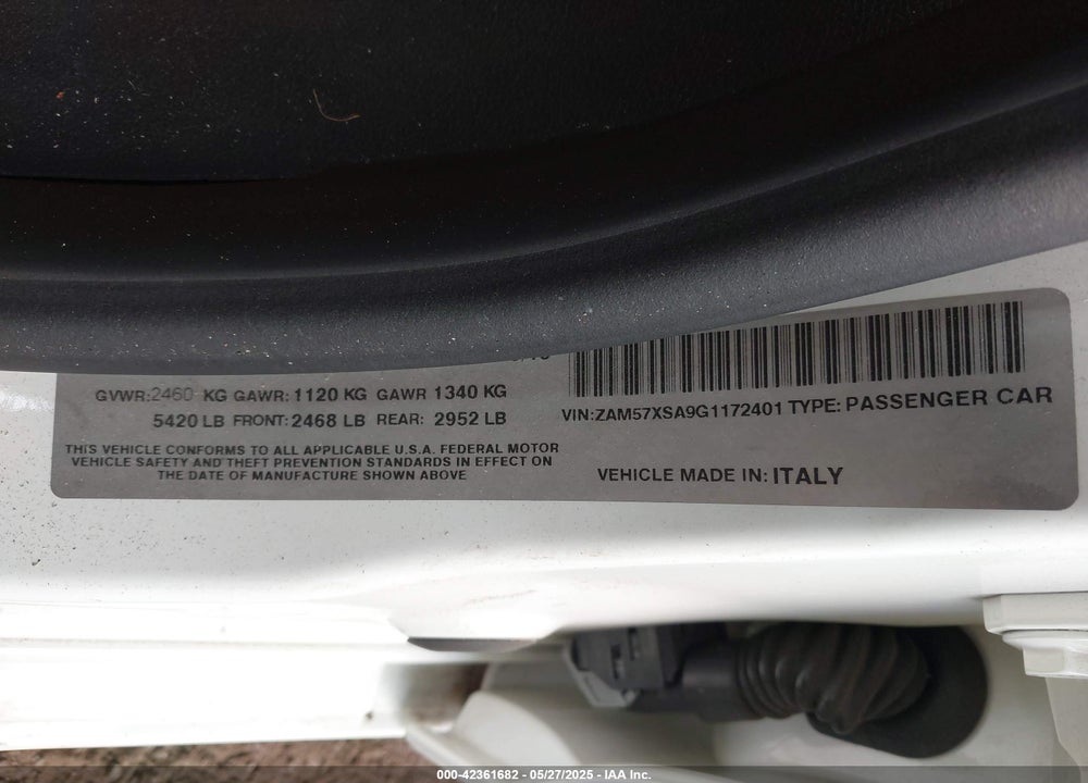 2016 MASERATI GHIBLI VIN: ZAM57XSA9G1172401