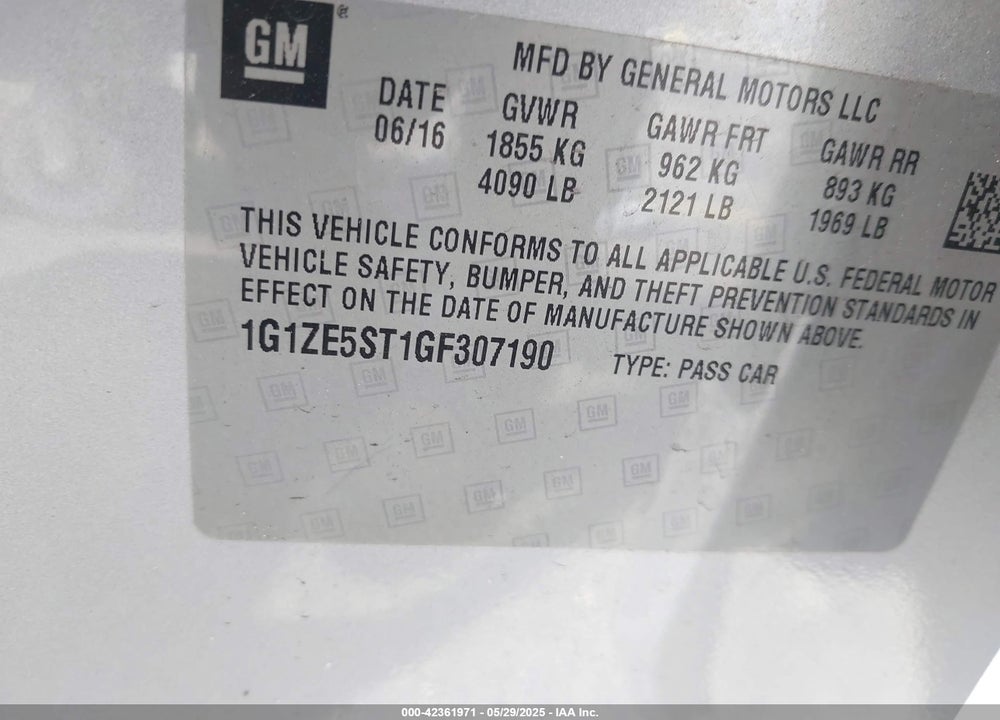 2016 CHEVROLET MALIBU VIN: 1G1ZE5ST1GF307190