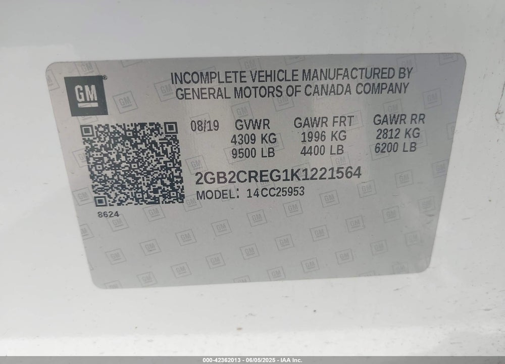 2019 CHEVROLET SILVERADO 2500HD VIN: 2GB2CREG1K1221564