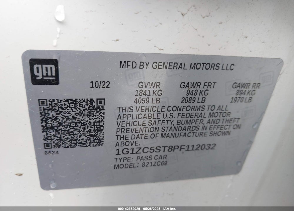 2023 CHEVROLET MALIBU VIN: 1G1ZC5ST8PF112032