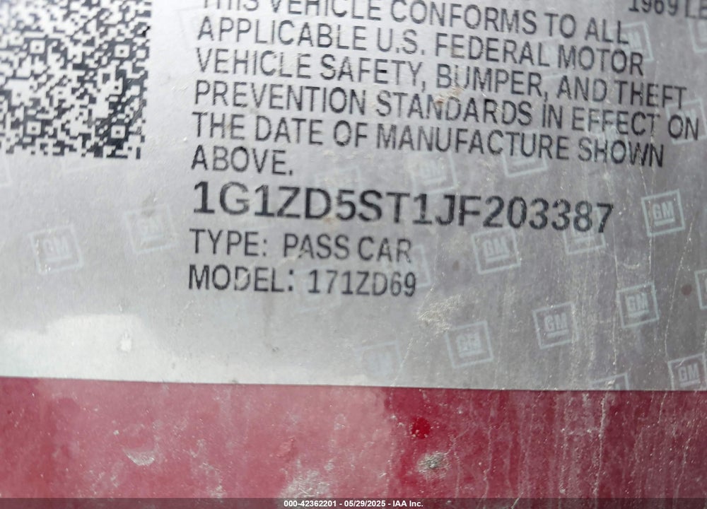 2018 CHEVROLET MALIBU VIN: 1G1ZD5ST1JF203387