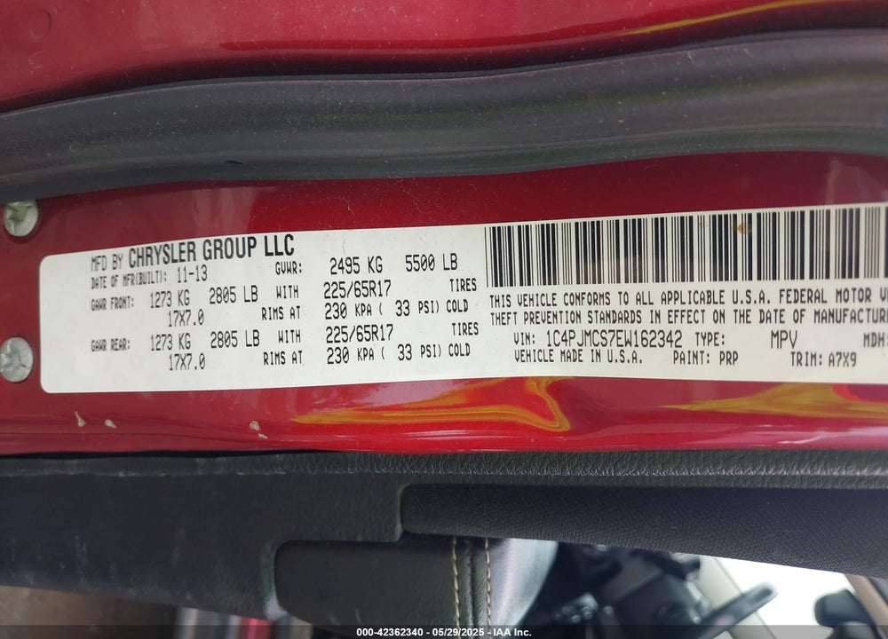 2014 JEEP CHEROKEE VIN: 1C4PJMCS7EW162342