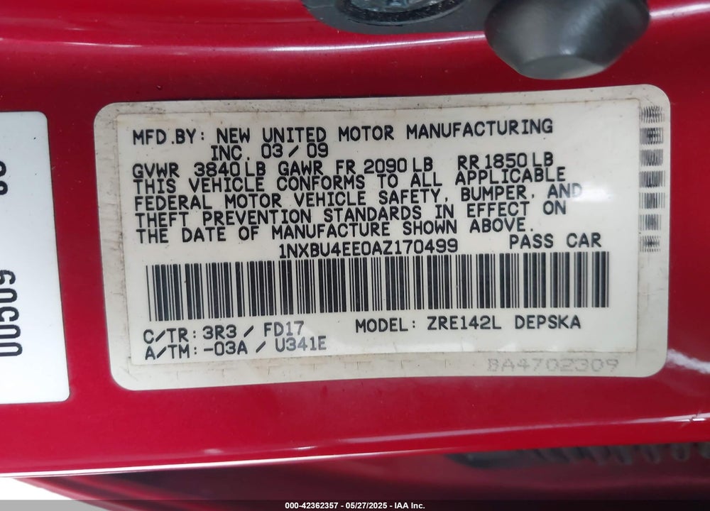 2010 TOYOTA COROLLA S VIN: 1NXBU4EE0AZ170499