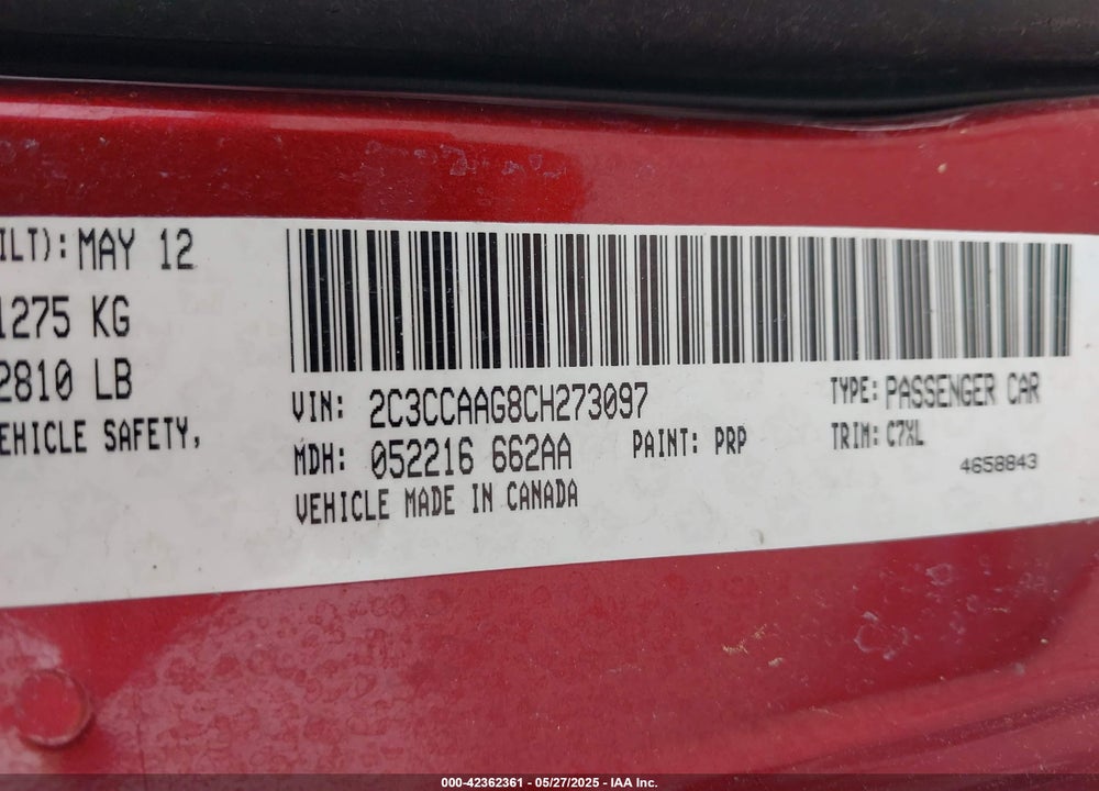 2012 CHRYSLER 300 VIN: 2C3CCAAG8CH273097