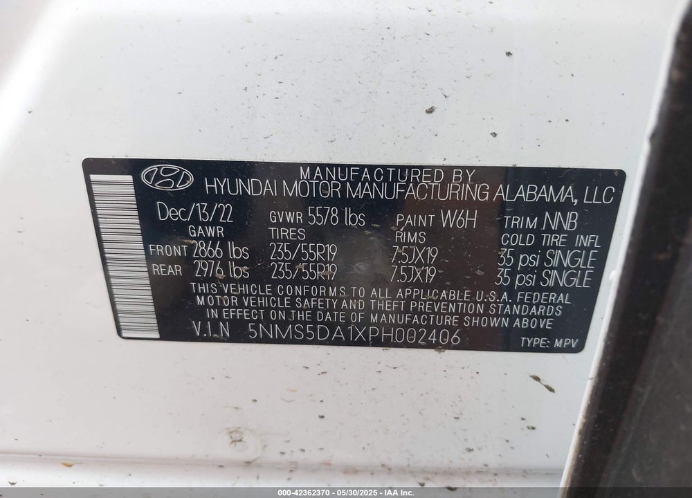 2023 HYUNDAI SANTA FE HYBRID VIN: 5NMS5DA1XPH002406