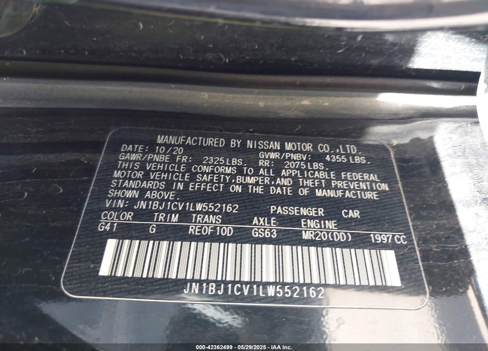 2020 NISSAN ROGUE SPORT S FWD XTRONIC CVT VIN: JN1BJ1CV1LW552162