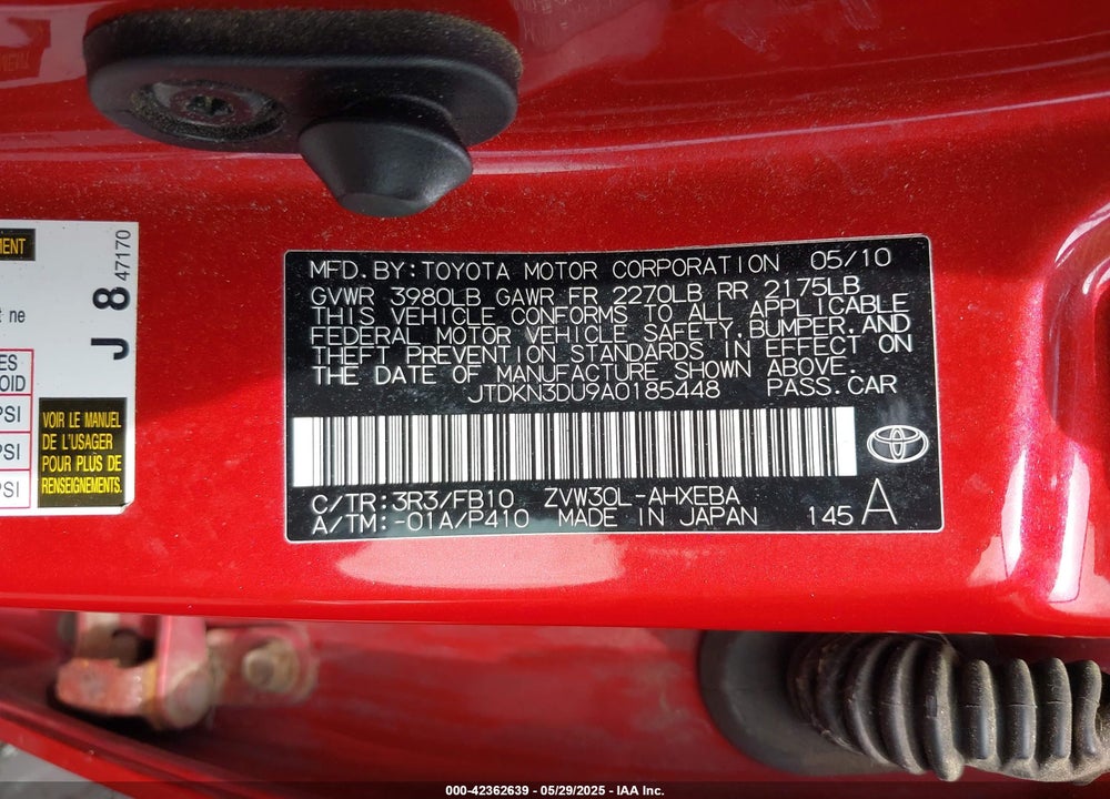 2010 TOYOTA PRIUS VIN: JTDKN3DU9A0185448