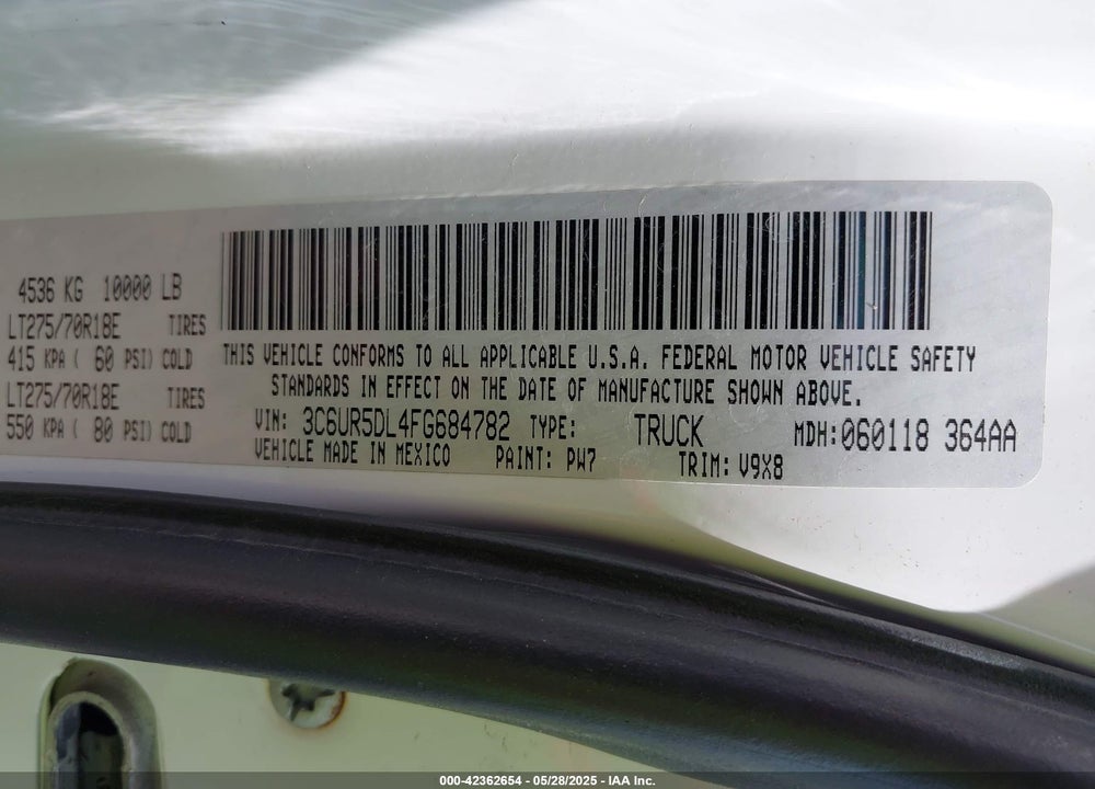 2015 RAM 2500 VIN: 3C6UR5DL4FG684782