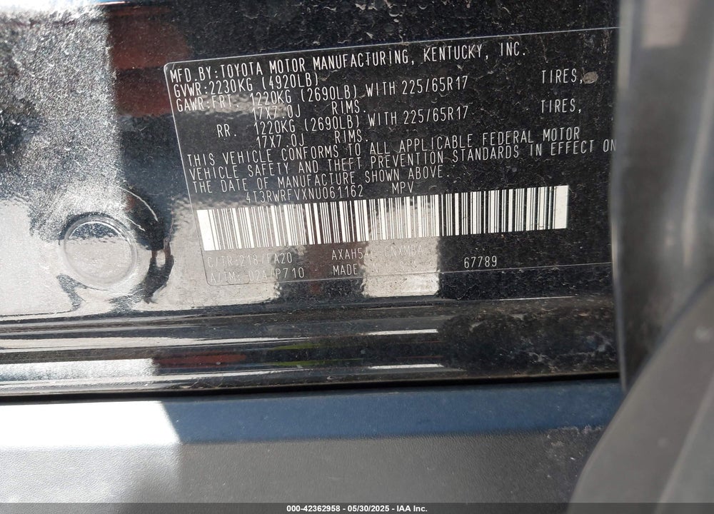 2022 TOYOTA RAV4 HYBRID VIN: 4T3RWRFVXNU061162