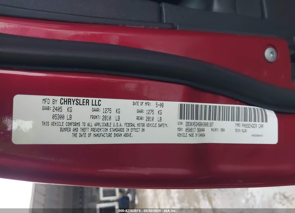 2008 DODGE CHARGER R/T VIN: 2B3KA53H68H308187