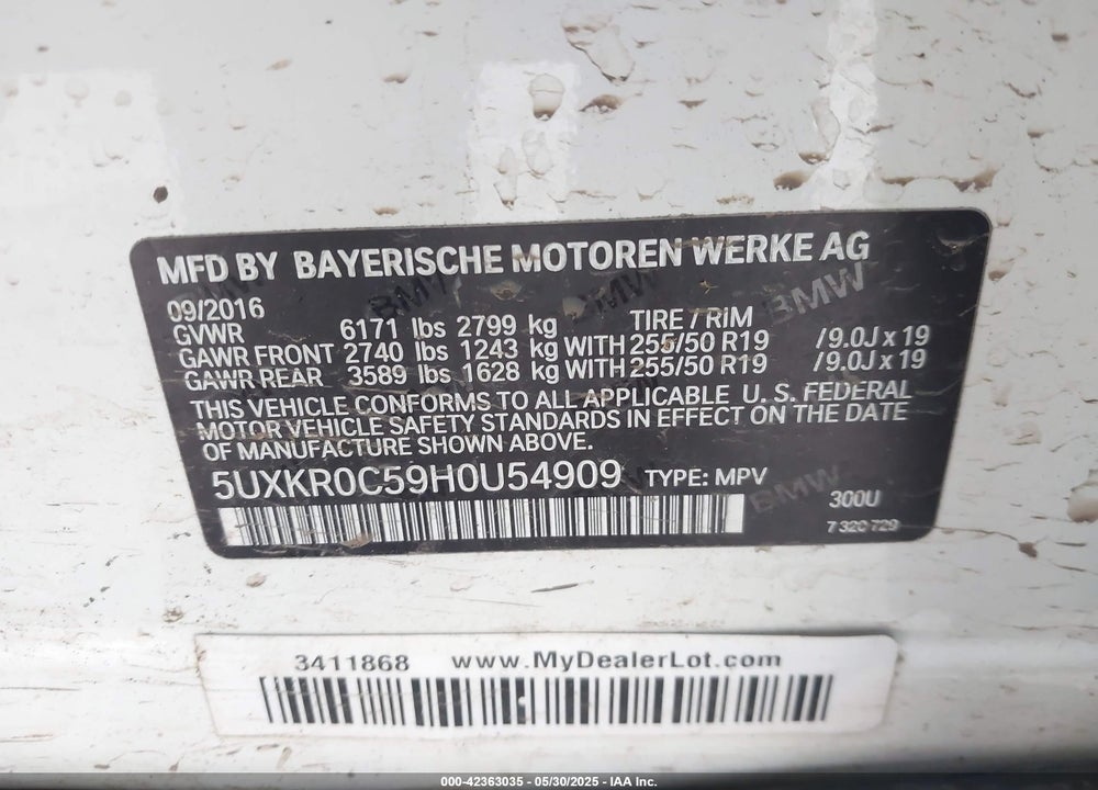 2017 BMW X5 VIN: 5UXKR0C59H0U54909
