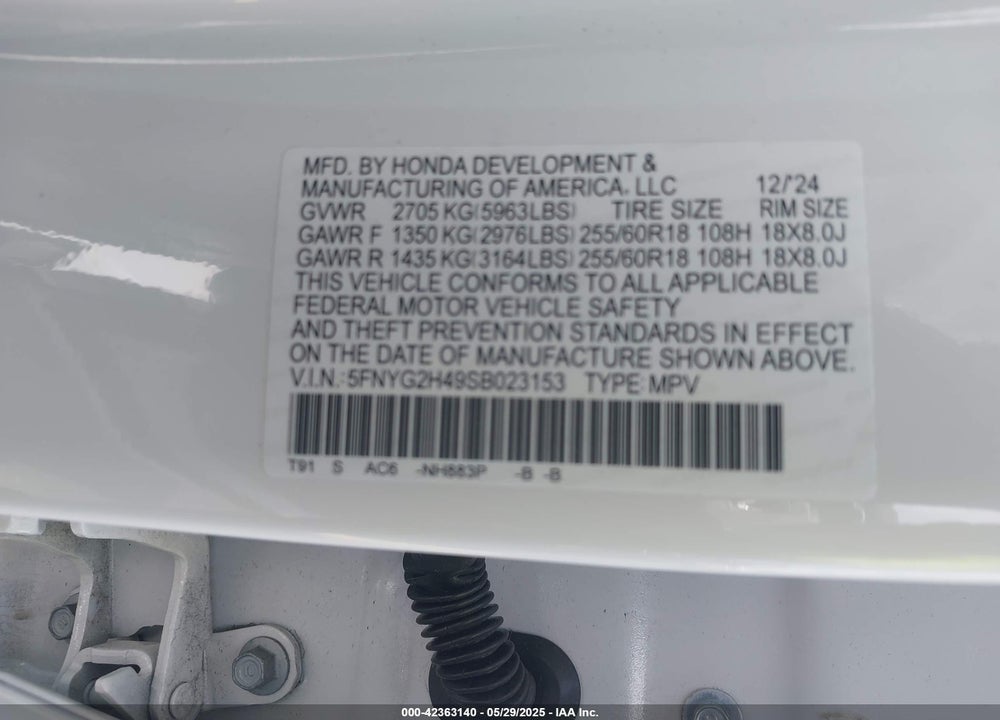 2025 HONDA PILOT VIN: 5FNYG2H49SB023153