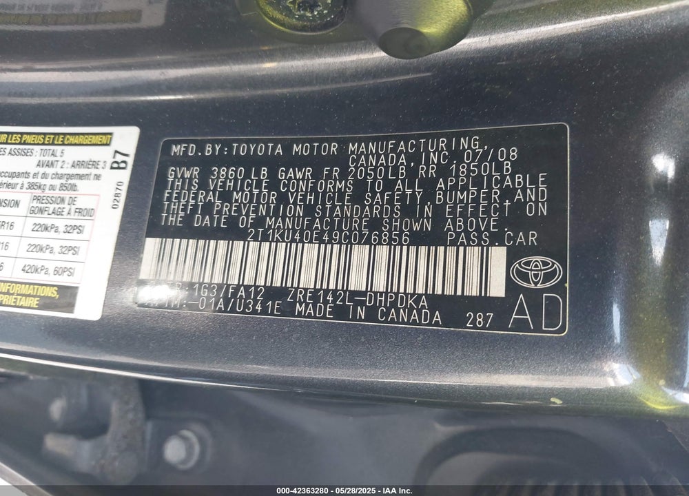 2009 TOYOTA MATRIX VIN: 2T1KU40E49C076856