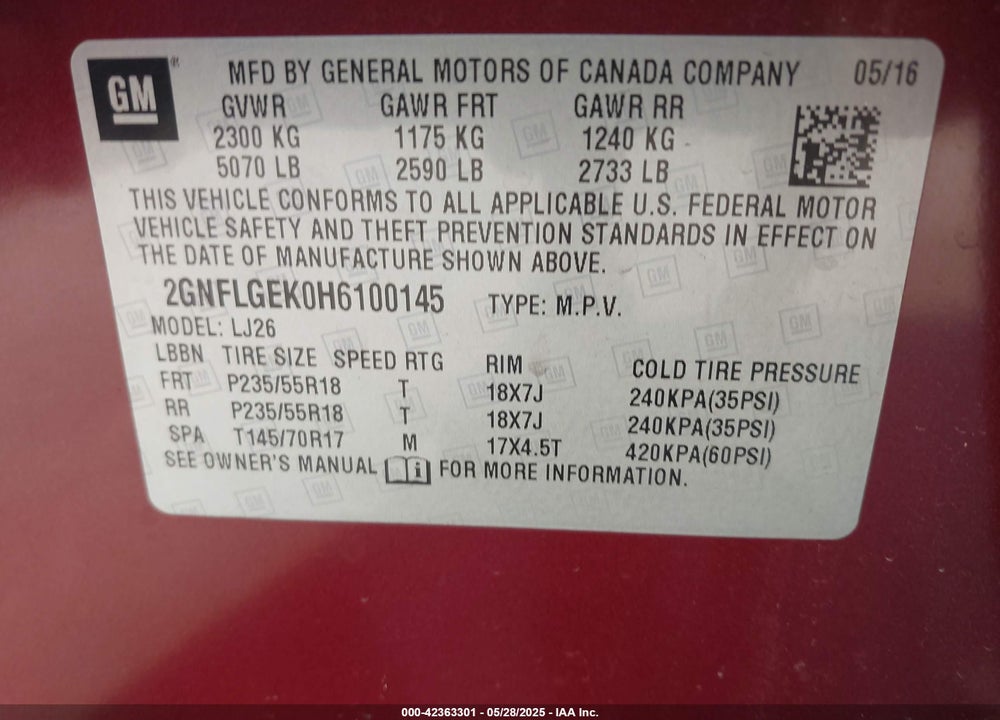 2017 CHEVROLET EQUINOX PREMIER VIN: 2GNFLGEK0H6100145