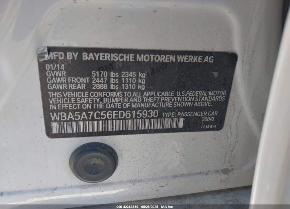 2014 BMW 528I XDRIVE VIN: WBA5A7C56ED615930