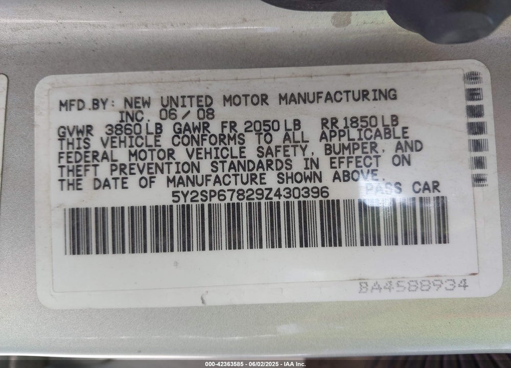 2009 PONTIAC VIBE VIN: 5Y2SP67829Z430396