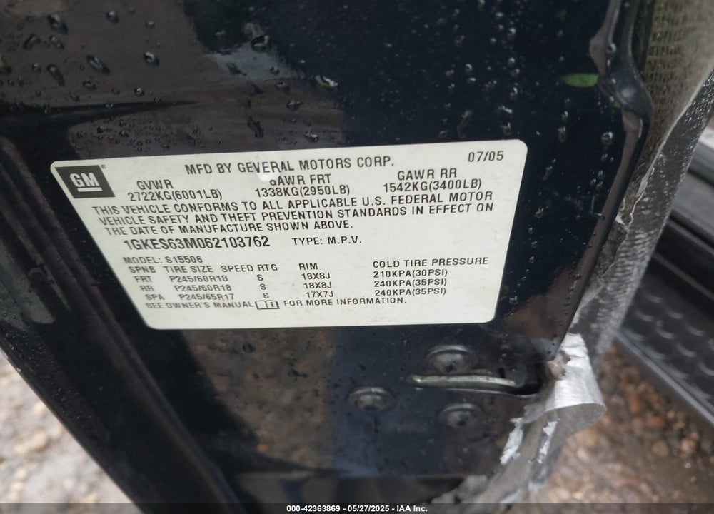 2006 GMC ENVOY VIN: 1GKES63M062103762