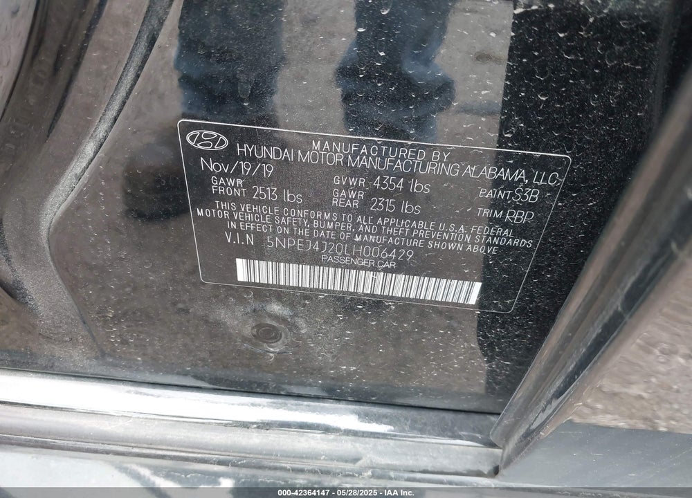 2020 HYUNDAI SONATA VIN: 5NPEJ4J20LH006429