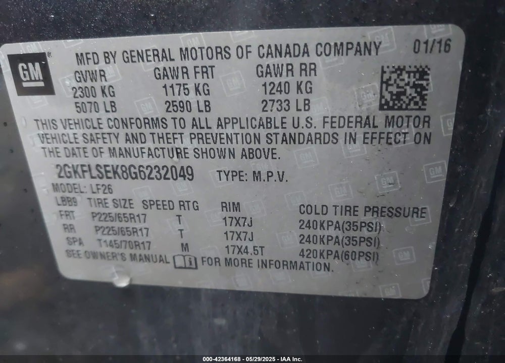 2016 GMC TERRAIN VIN: 2GKFLSEK8G6232049
