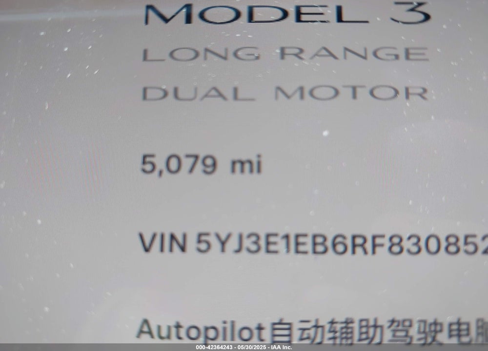 2024 TESLA MODEL 3 LONG RANGE DUAL MOTOR ALL-WHEEL DRIVE VIN: 5YJ3E1EB6RF830852