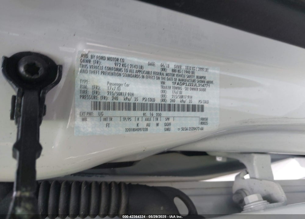 2018 FORD FOCUS VIN: 1FADP3J22JL314771