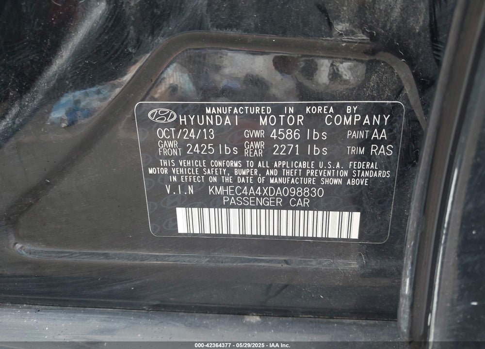 2013 HYUNDAI SONATA HYBRID VIN: KMHEC4A4XDA098830
