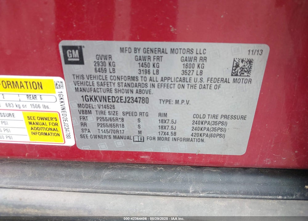 2014 GMC ACADIA SLE-1 VIN: 1GKKVNED2EJ234780