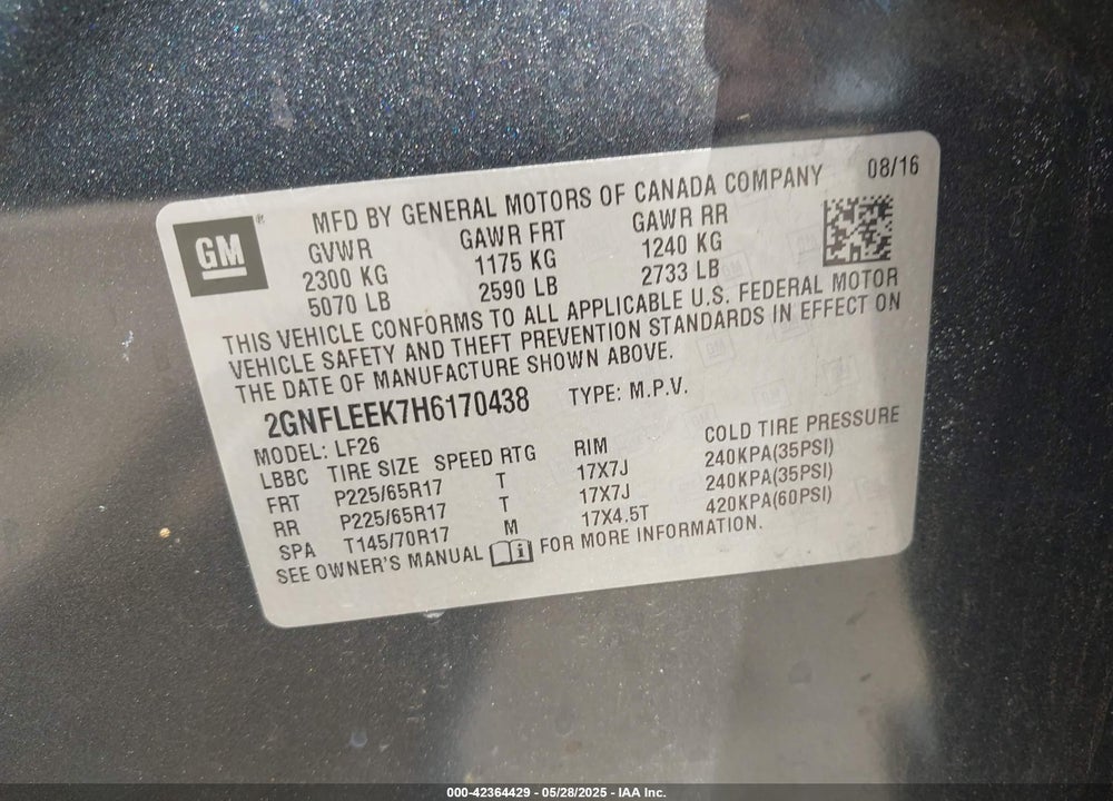 2017 CHEVROLET EQUINOX LS VIN: 2GNFLEEK7H6170438