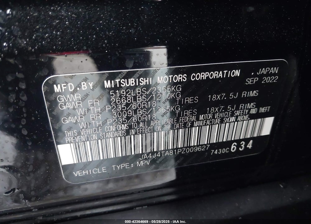 2023 MITSUBISHI OUTLANDER VIN: JA4J4TA81PZ009627