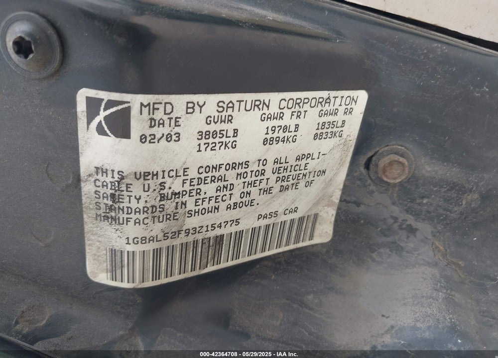 2003 SATURN ION 3 VIN: 1G8AL52F93Z154775