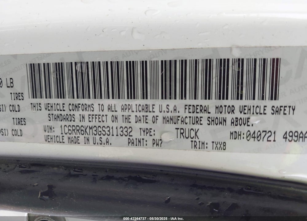 2016 RAM 1500 VIN: 1C6RR6KM3GS311332