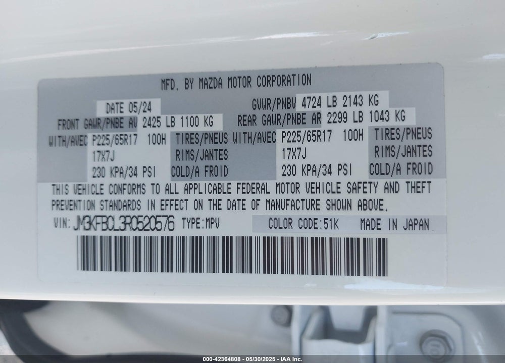 2024 MAZDA CX-5 2.5 S PREFERRED VIN: JM3KFBCL3R0520576
