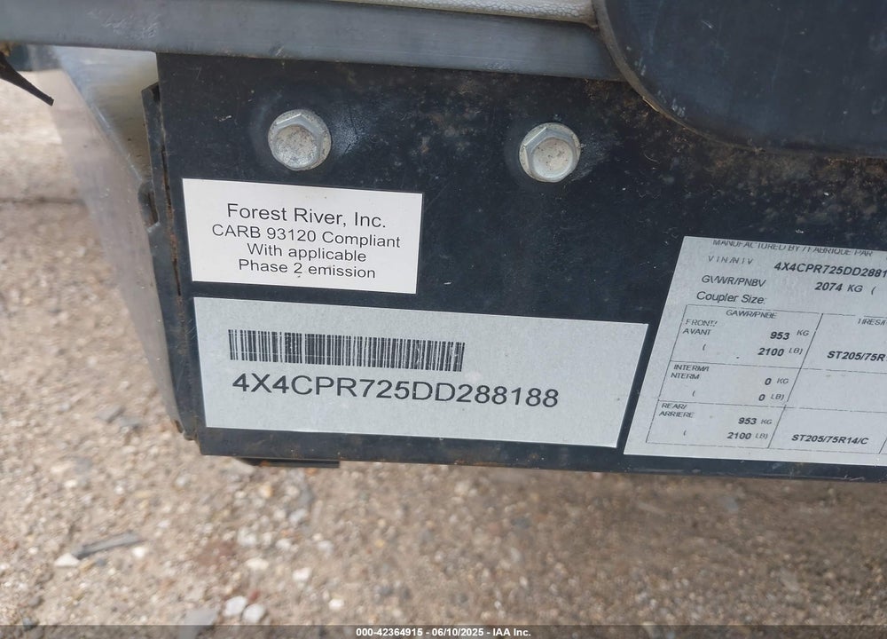 2013 FOREST RIVER ROCKWOOD VIN: 4X4CPR725DD288188