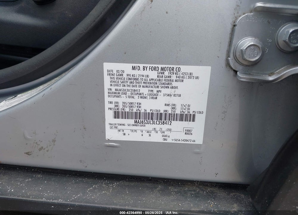 2020 FORD ECOSPORT VIN: MAJ6S3JL3LC358412