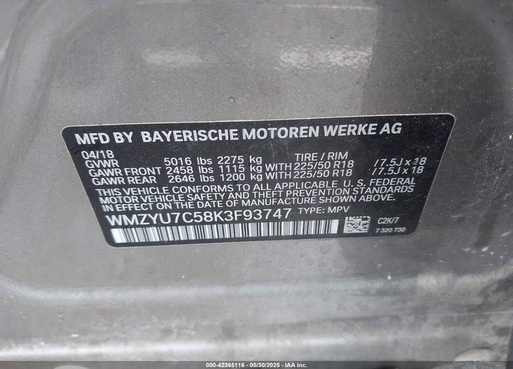 2019 MINI COOPER COUNTRYMAN VIN: WMZYU7C58K3F93747