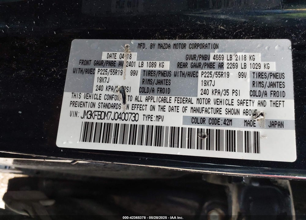 2018 MAZDA CX-5 GRAND TOURING VIN: JM3KFBDM7J0400730