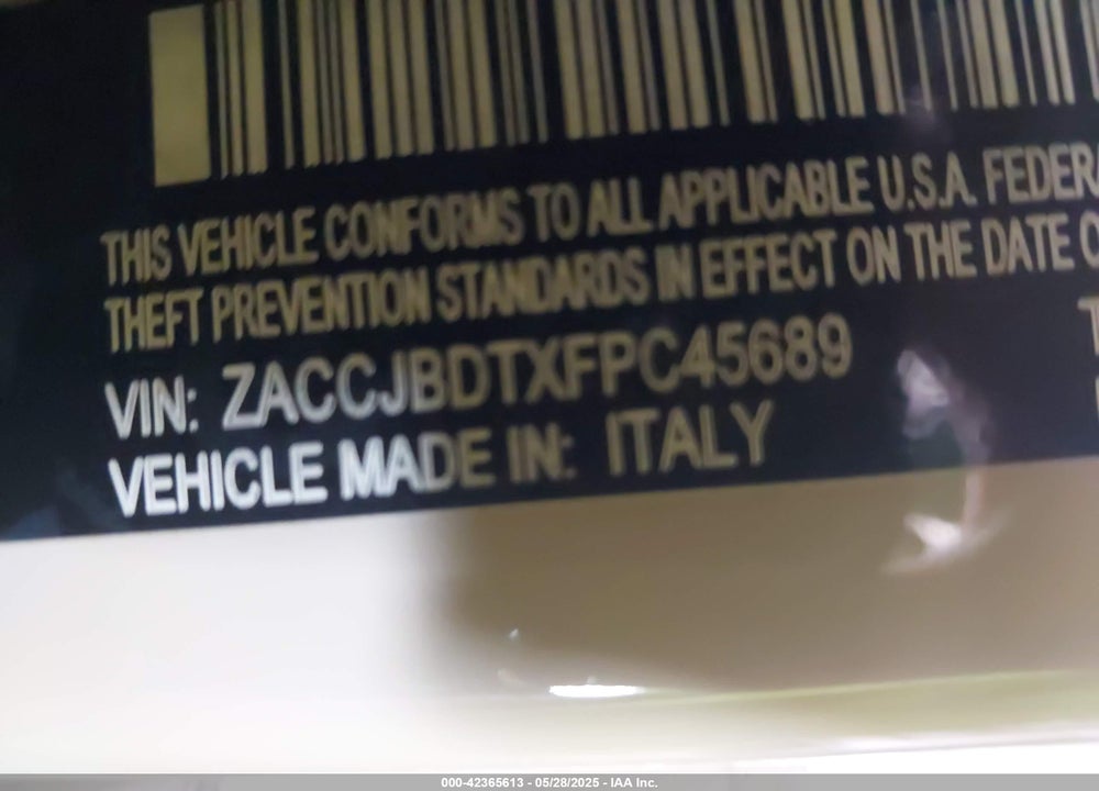 2015 JEEP RENEGADE LIMITED VIN: ZACCJBDTXFPC45689