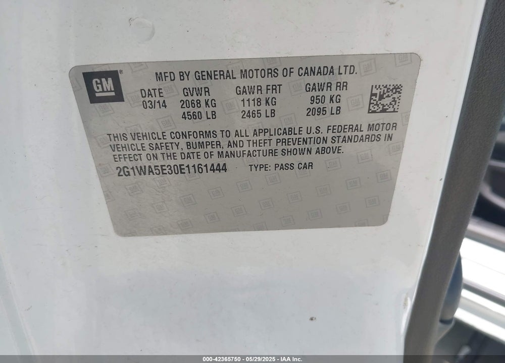 2014 CHEVROLET IMPALA LIMITED VIN: 2G1WA5E30E1161444